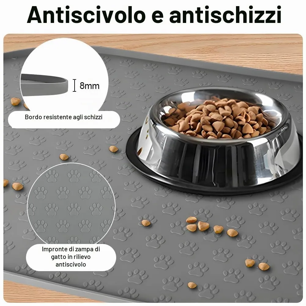 Adiwo Tappetino Ciotola Cane e Gatto Antiscivolo in Silicone, Impermeabile, 50x25 cm, Grigio - immagine 3