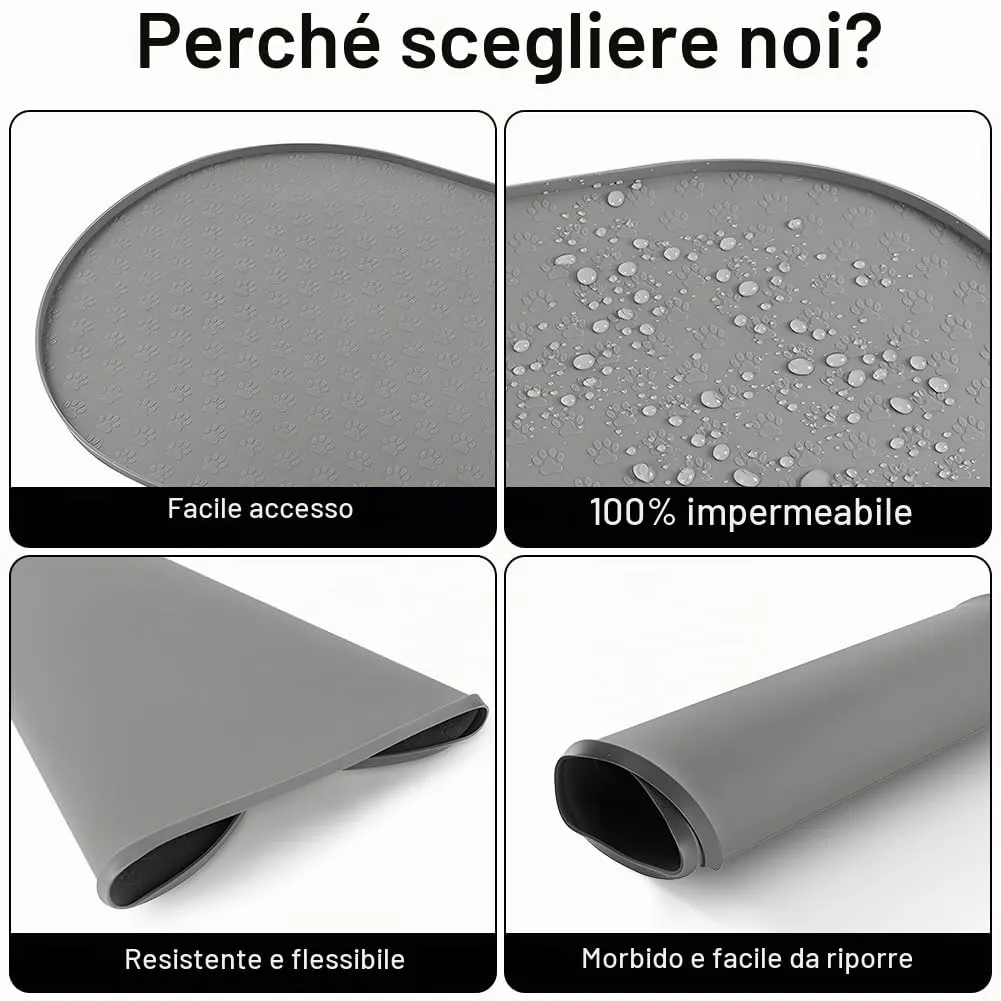 Adiwo Tappetino Ciotola Cane e Gatto Antiscivolo in Silicone, Impermeabile, 50x25 cm, Grigio - immagine 5