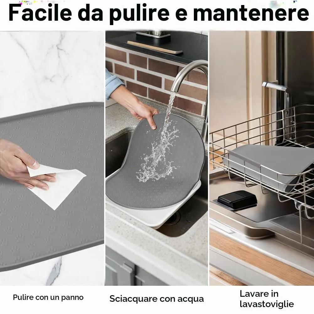 Adiwo Tappetino Ciotola Cane e Gatto Antiscivolo in Silicone, Impermeabile, 50x25 cm, Grigio - immagine 6