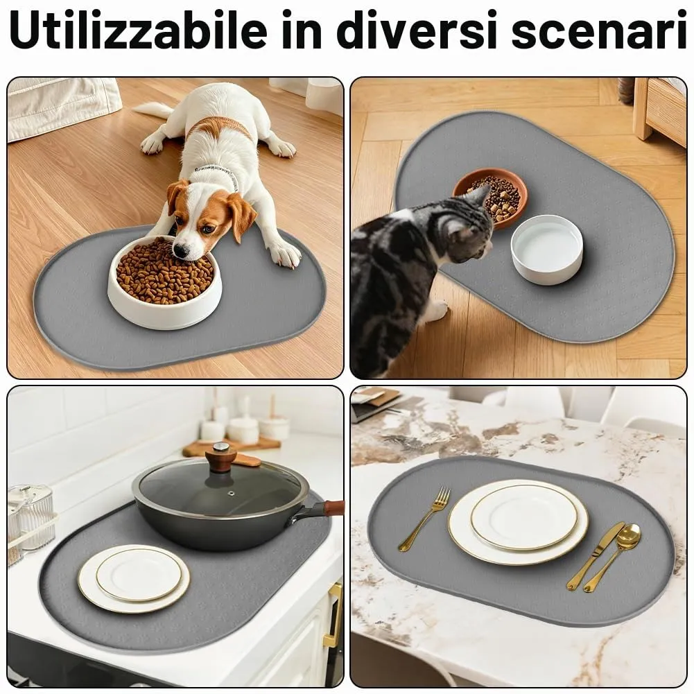Adiwo Tappetino Ciotola Cane e Gatto Antiscivolo in Silicone, Impermeabile, 50x25 cm, Grigio - immagine 7