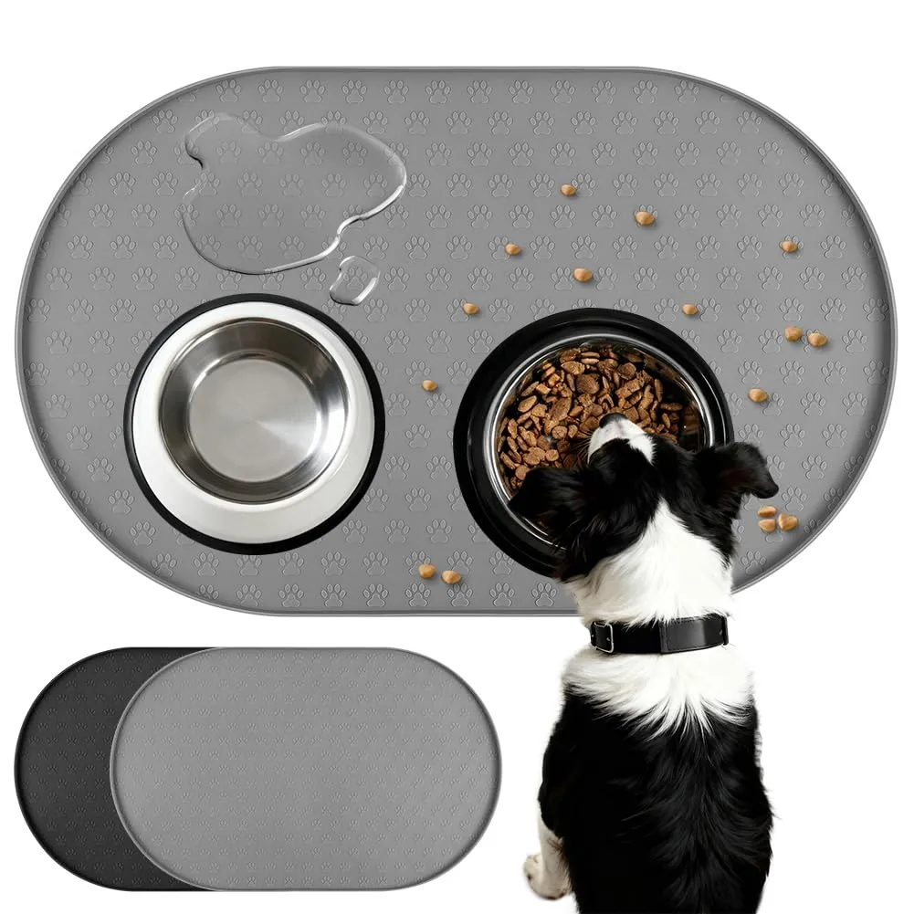 Adiwo Tappetino Ciotola Cane e Gatto Antiscivolo in Silicone, Impermeabile, 50x25 cm, Grigio - immagine 8