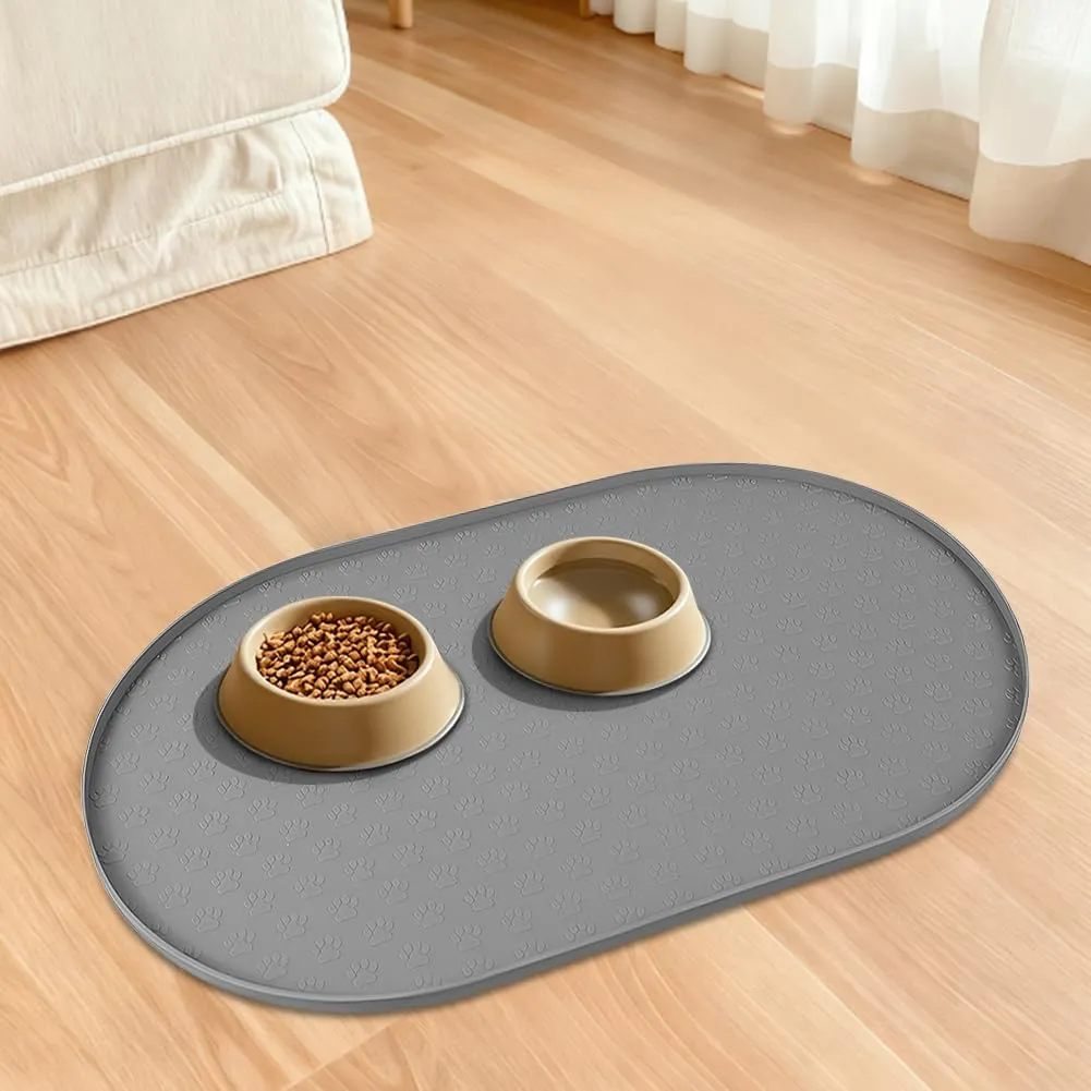 Adiwo Tappetino Ciotola Cane e Gatto Antiscivolo in Silicone, Impermeabile, 50x25 cm, Grigio - immagine 9
