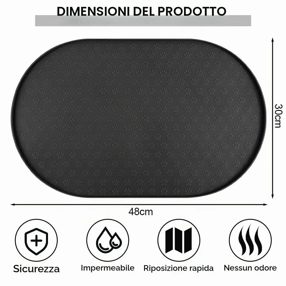 Adiwo Tappetino Ciotola Cane e Gatto Antiscivolo in Silicone, Impermeabile, 50x25 cm, Nero - immagine 2