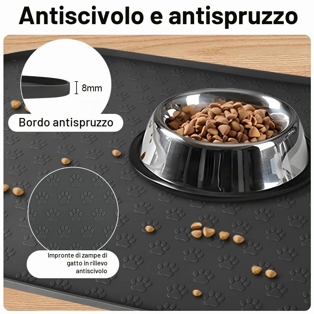 Adiwo Tappetino Ciotola Cane e Gatto Antiscivolo in Silicone, Impermeabile, 50x25 cm, Nero - immagine 3