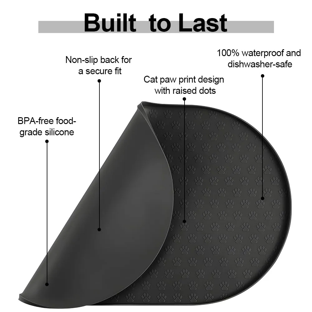 Adiwo Tappetino Ciotola Cane e Gatto Antiscivolo in Silicone, Impermeabile, 50x25 cm, Nero - immagine 4