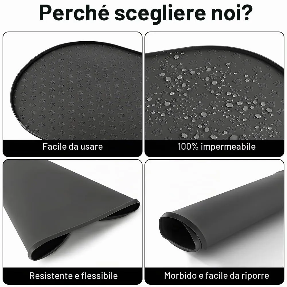 Adiwo Tappetino Ciotola Cane e Gatto Antiscivolo in Silicone, Impermeabile, 50x25 cm, Nero - immagine 5