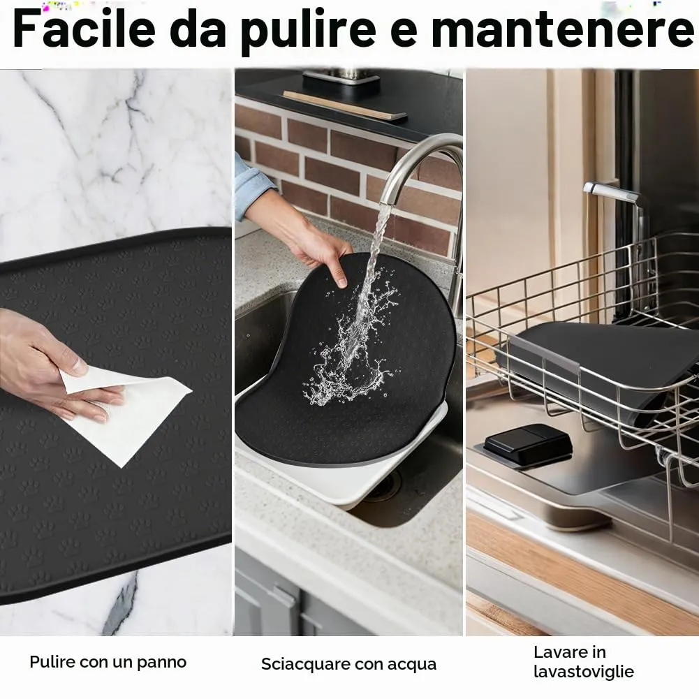 Adiwo Tappetino Ciotola Cane e Gatto Antiscivolo in Silicone, Impermeabile, 50x25 cm, Nero - immagine 6