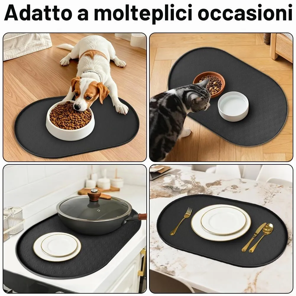 Adiwo Tappetino Ciotola Cane e Gatto Antiscivolo in Silicone, Impermeabile, 50x25 cm, Nero - immagine 7