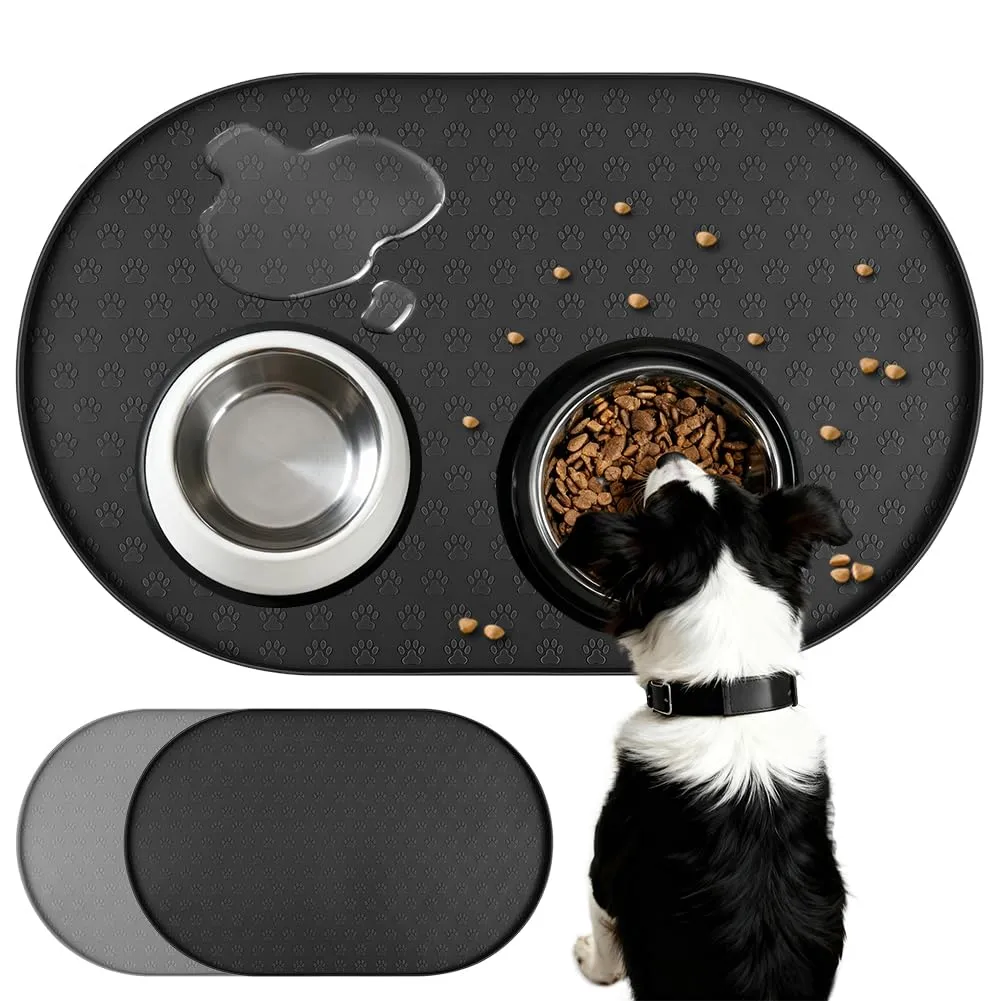 Adiwo Tappetino Ciotola Cane e Gatto Antiscivolo in Silicone, Impermeabile, 50x25 cm, Nero - immagine 8