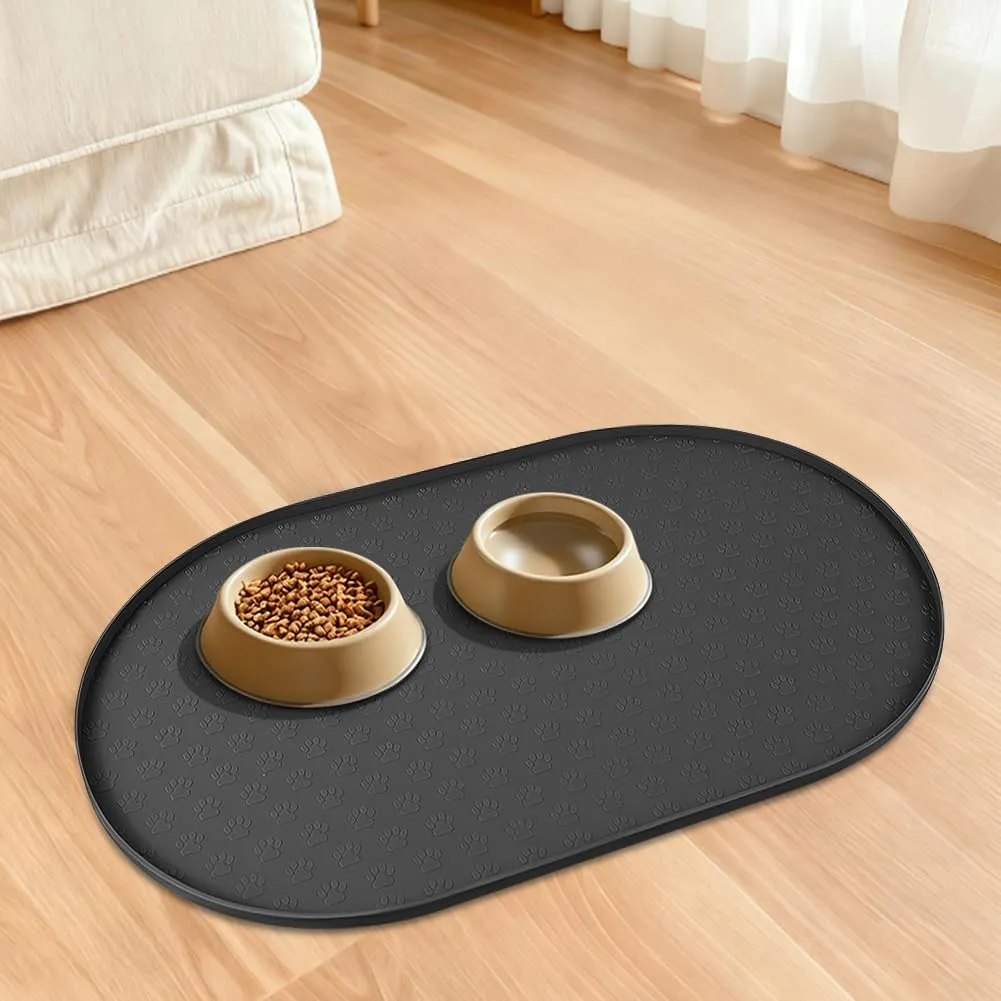 Adiwo Tappetino Ciotola Cane e Gatto Antiscivolo in Silicone, Impermeabile, 50x25 cm, Nero - immagine 9