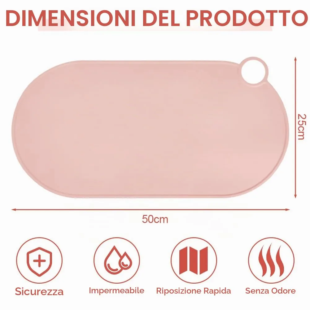 Adiwo Tappetino Ciotola Cane e Gatto Antiscivolo in Silicone Impermeabile, 50x25 cm, Rosa - immagine 2