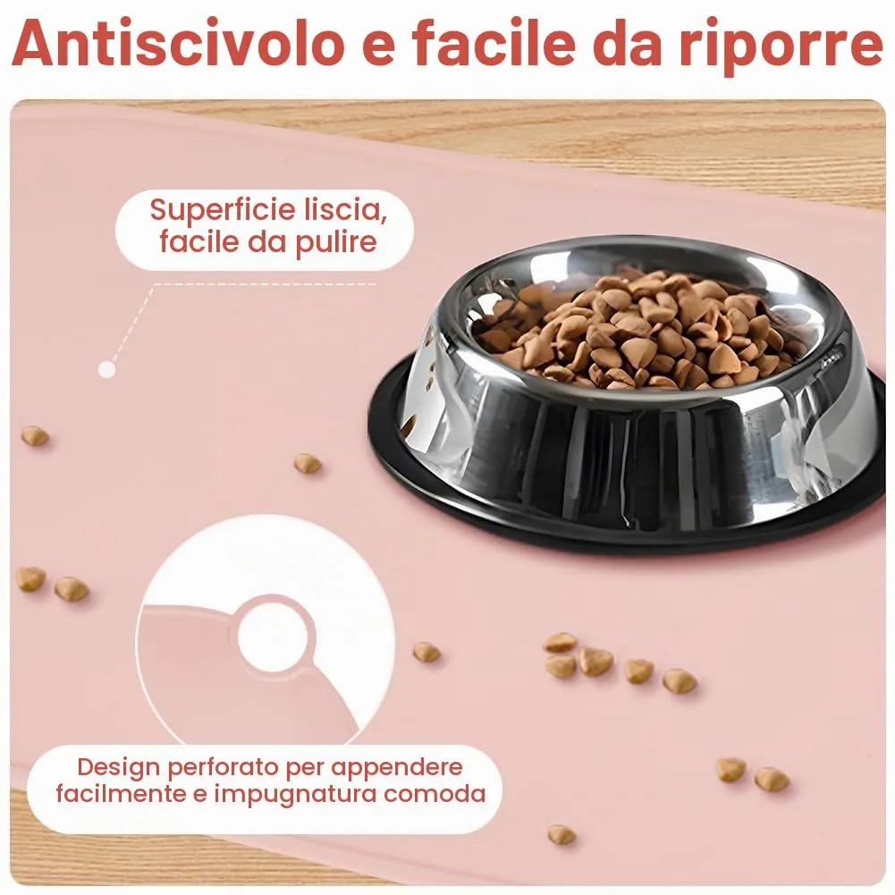 Adiwo Tappetino Ciotola Cane e Gatto Antiscivolo in Silicone Impermeabile, 50x25 cm, Rosa - immagine 3