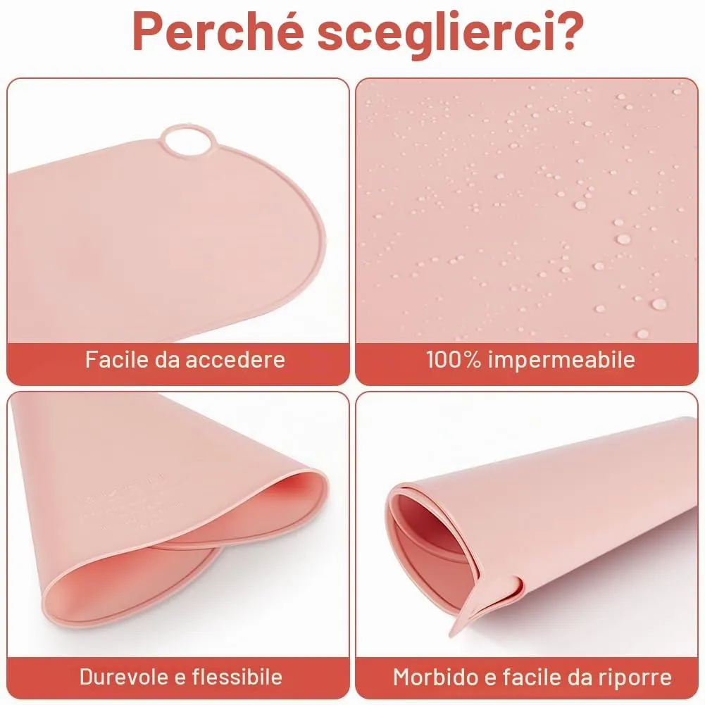 Adiwo Tappetino Ciotola Cane e Gatto Antiscivolo in Silicone Impermeabile, 50x25 cm, Rosa - immagine 5