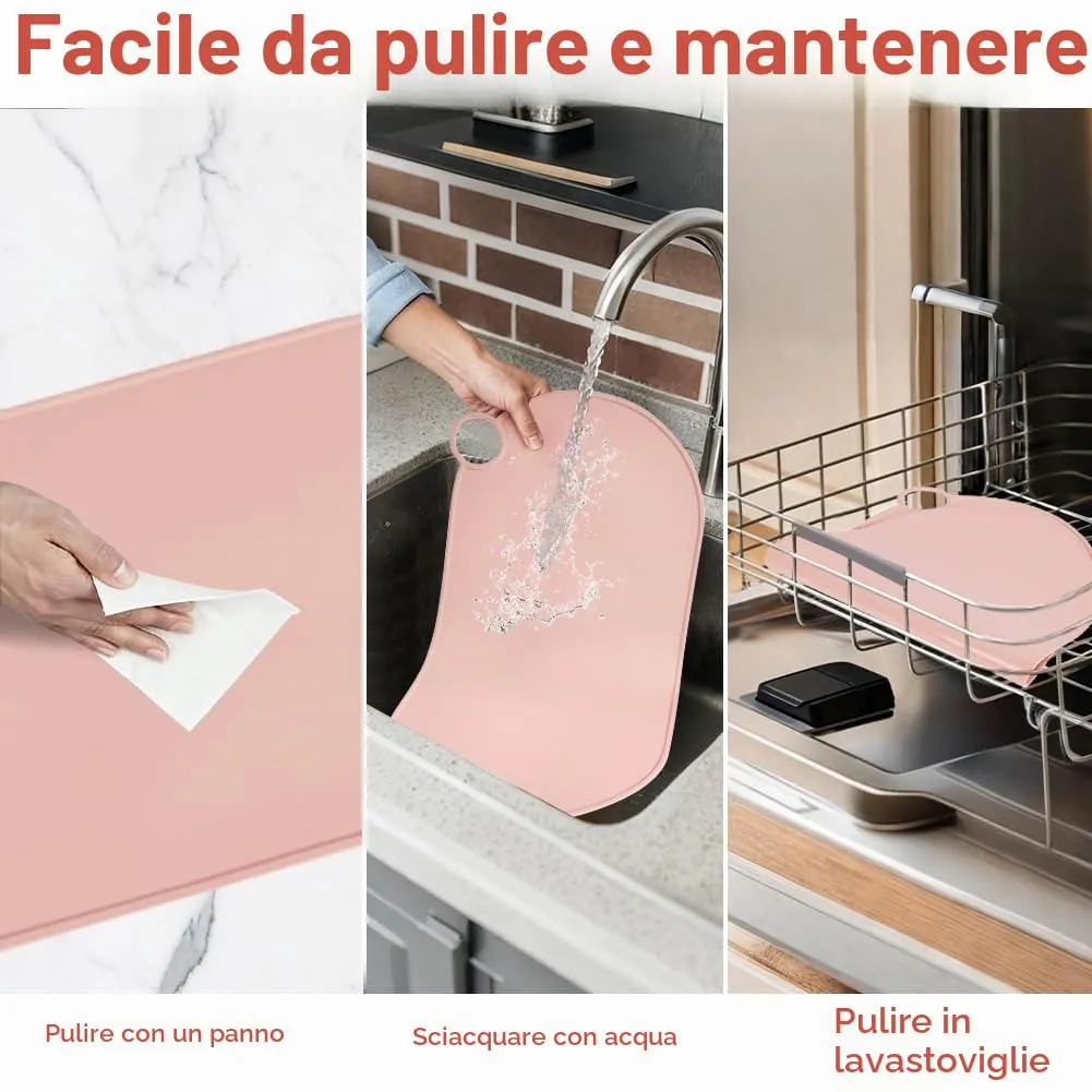 Adiwo Tappetino Ciotola Cane e Gatto Antiscivolo in Silicone Impermeabile, 50x25 cm, Rosa - immagine 6