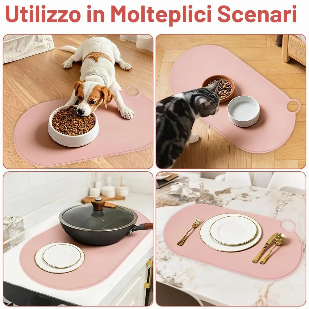 Adiwo Tappetino Ciotola Cane e Gatto Antiscivolo in Silicone Impermeabile, 50x25 cm, Rosa - immagine 7