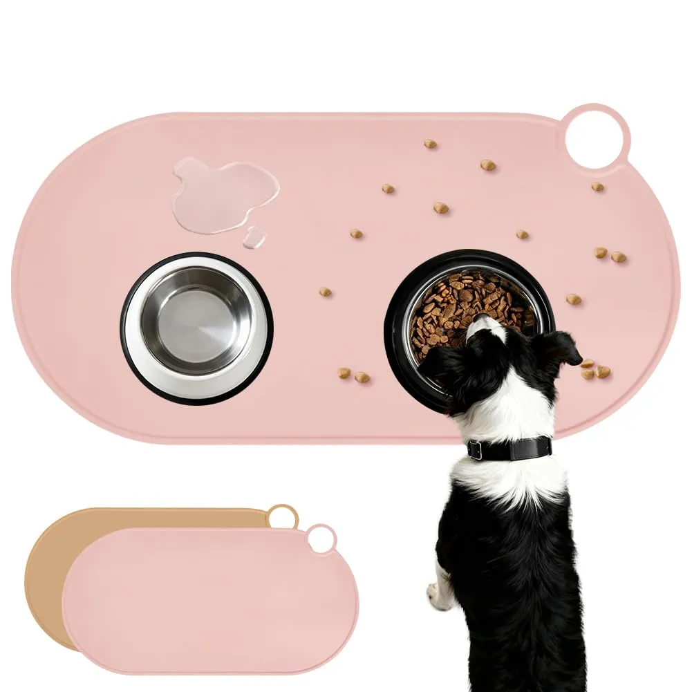 Adiwo Tappetino Ciotola Cane e Gatto Antiscivolo in Silicone Impermeabile, 50x25 cm, Rosa - immagine 8