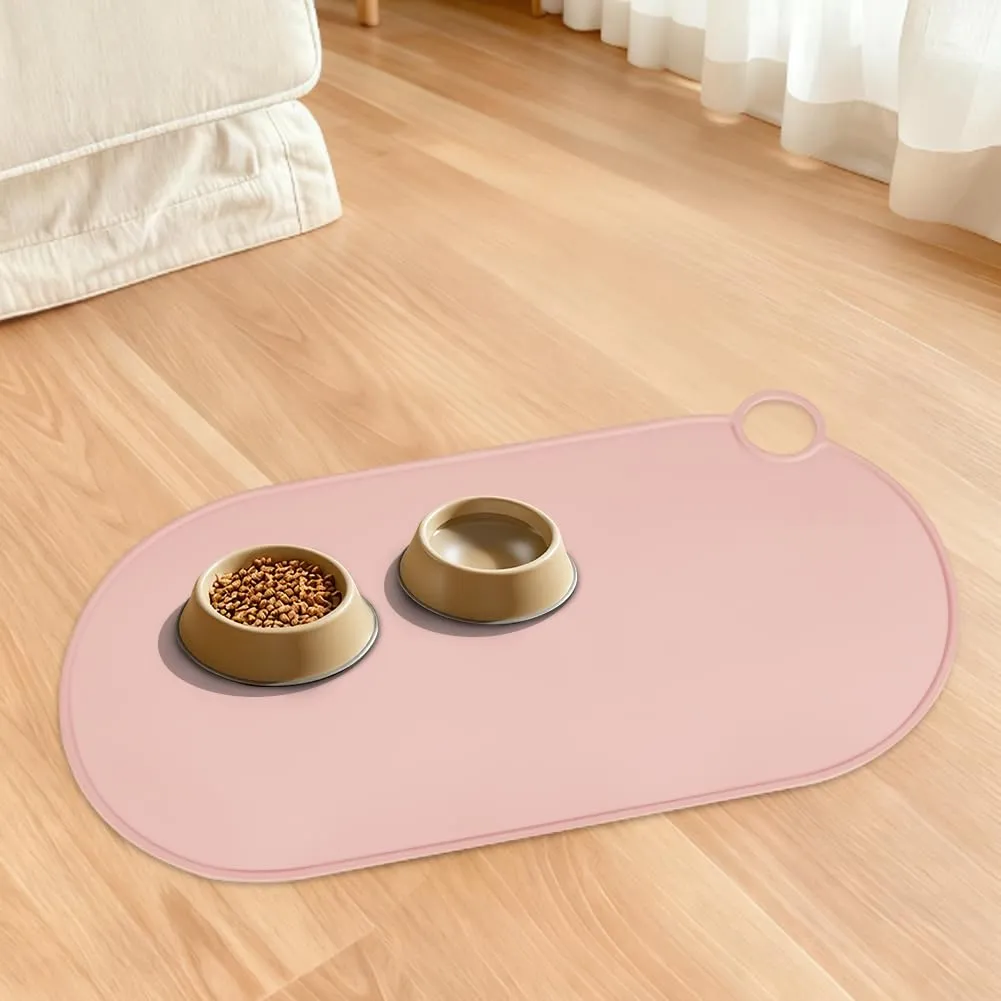 Adiwo Tappetino Ciotola Cane e Gatto Antiscivolo in Silicone Impermeabile, 50x25 cm, Rosa - immagine 9