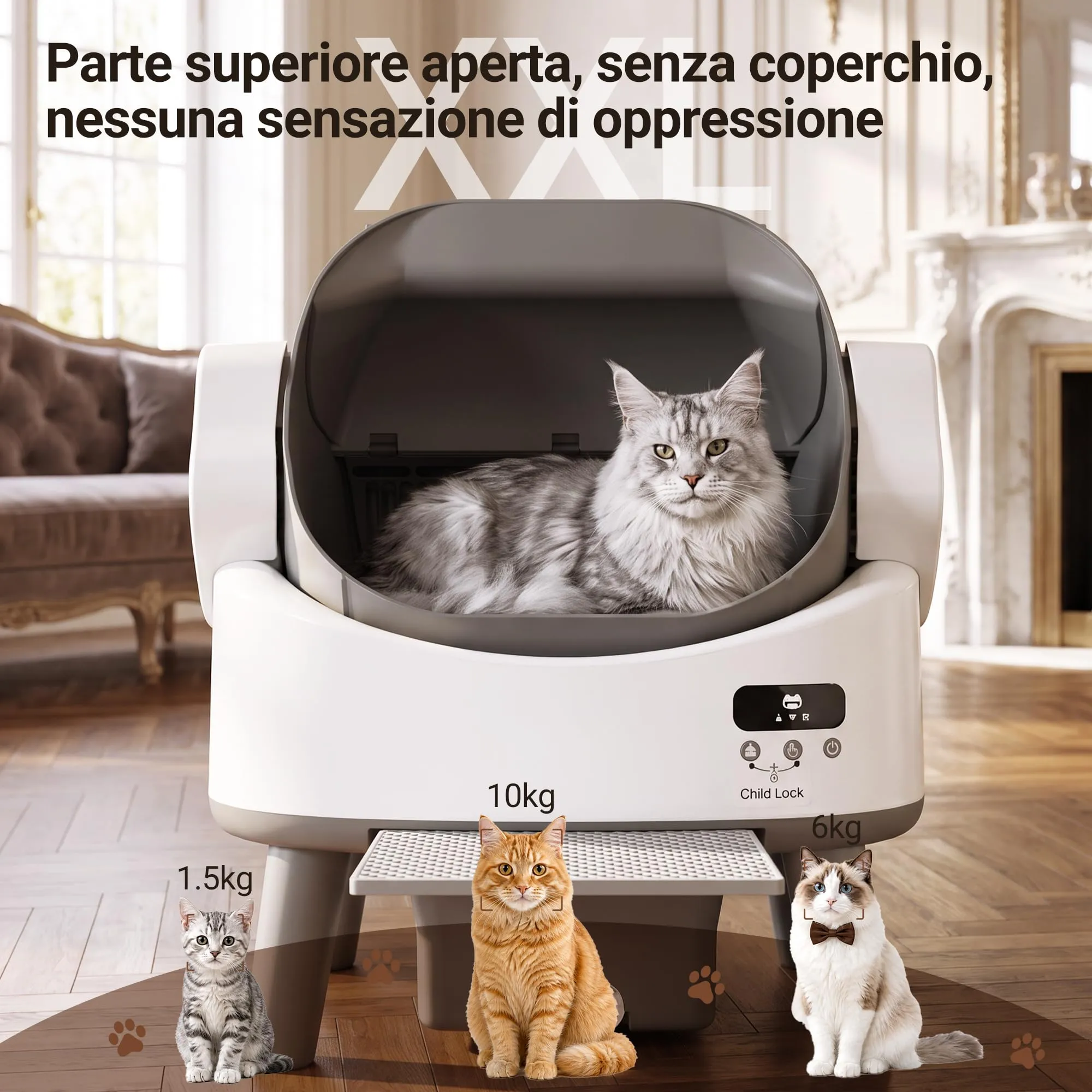 JUMMICO Lettiera Gatto Autopulente Elettrica Anti-Schiacciamento, fino a 10kg, senza App e Wifi - immagine 3