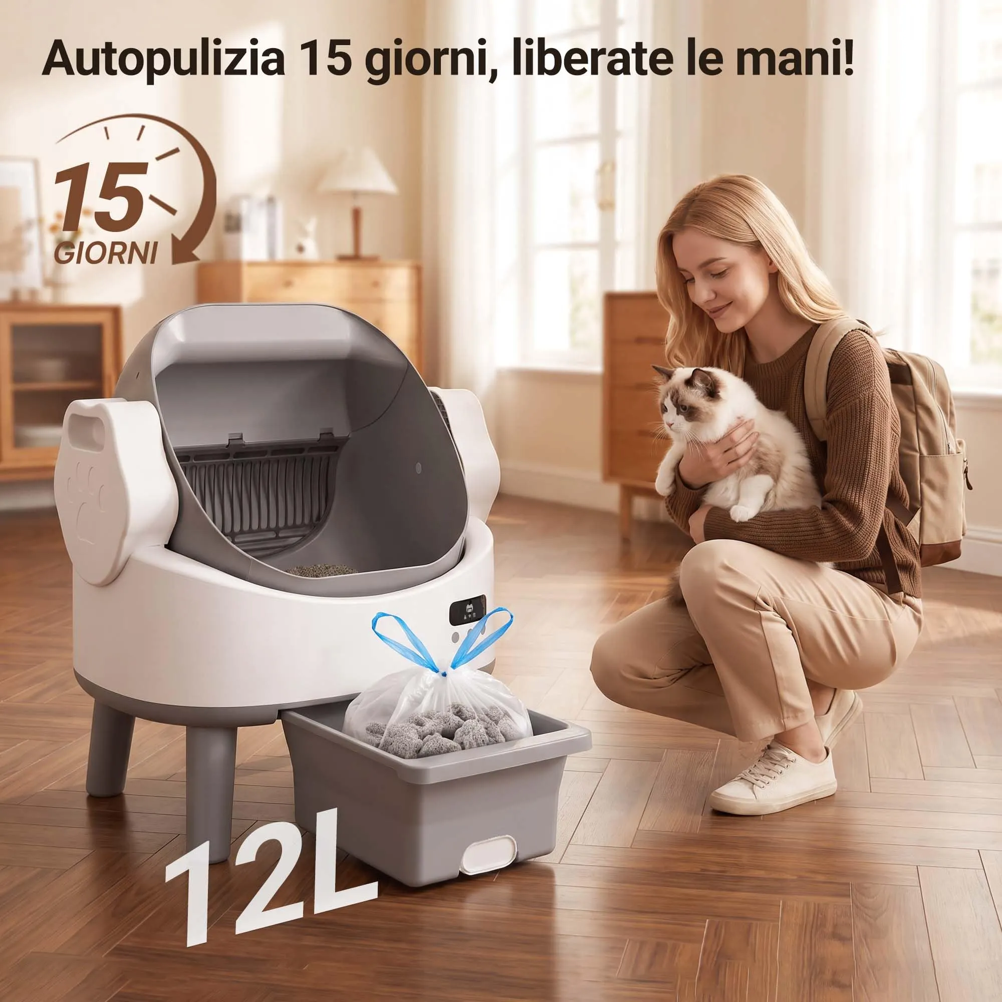 JUMMICO Lettiera Gatto Autopulente Elettrica Anti-Schiacciamento, fino a 10kg, senza App e Wifi - immagine 4