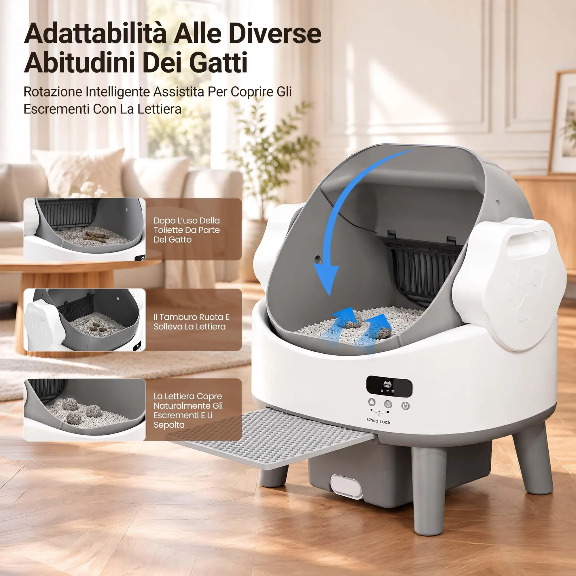 JUMMICO Lettiera Gatto Autopulente Elettrica Anti-Schiacciamento, fino a 10kg, senza App e Wifi - immagine 5