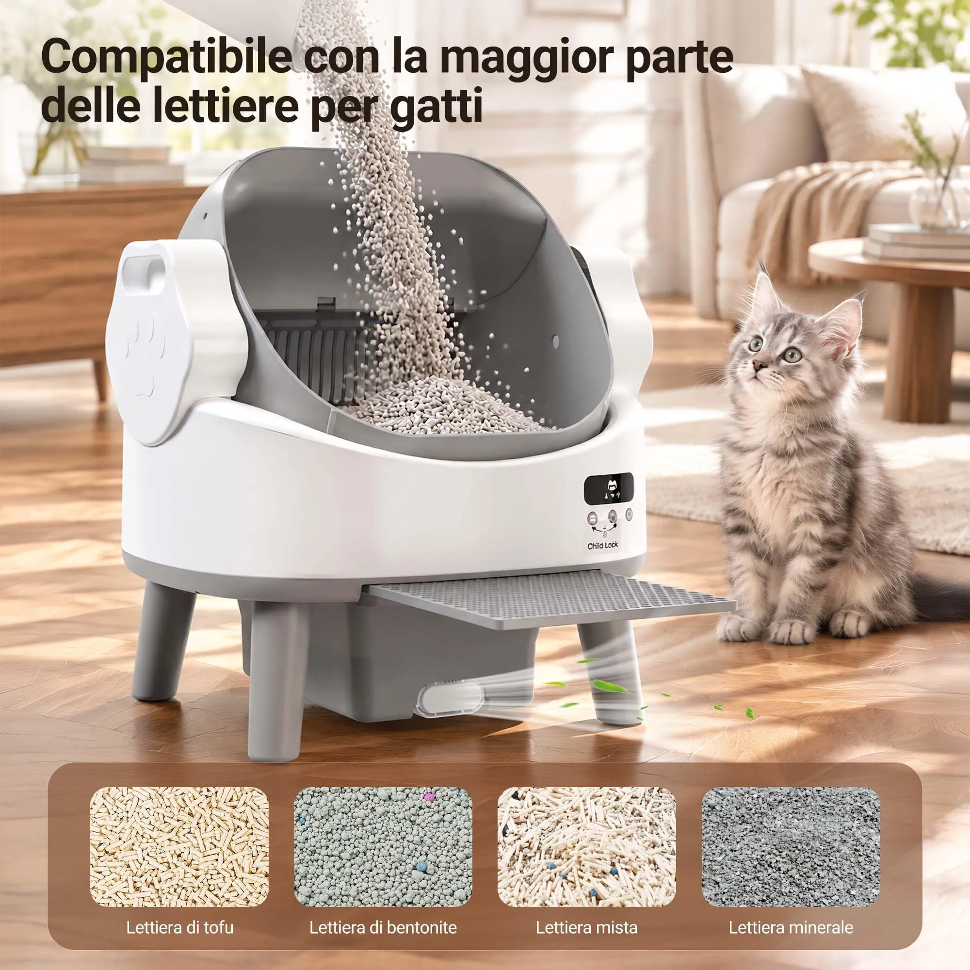 JUMMICO Lettiera Gatto Autopulente Elettrica Anti-Schiacciamento, fino a 10kg, senza App e Wifi - immagine 6