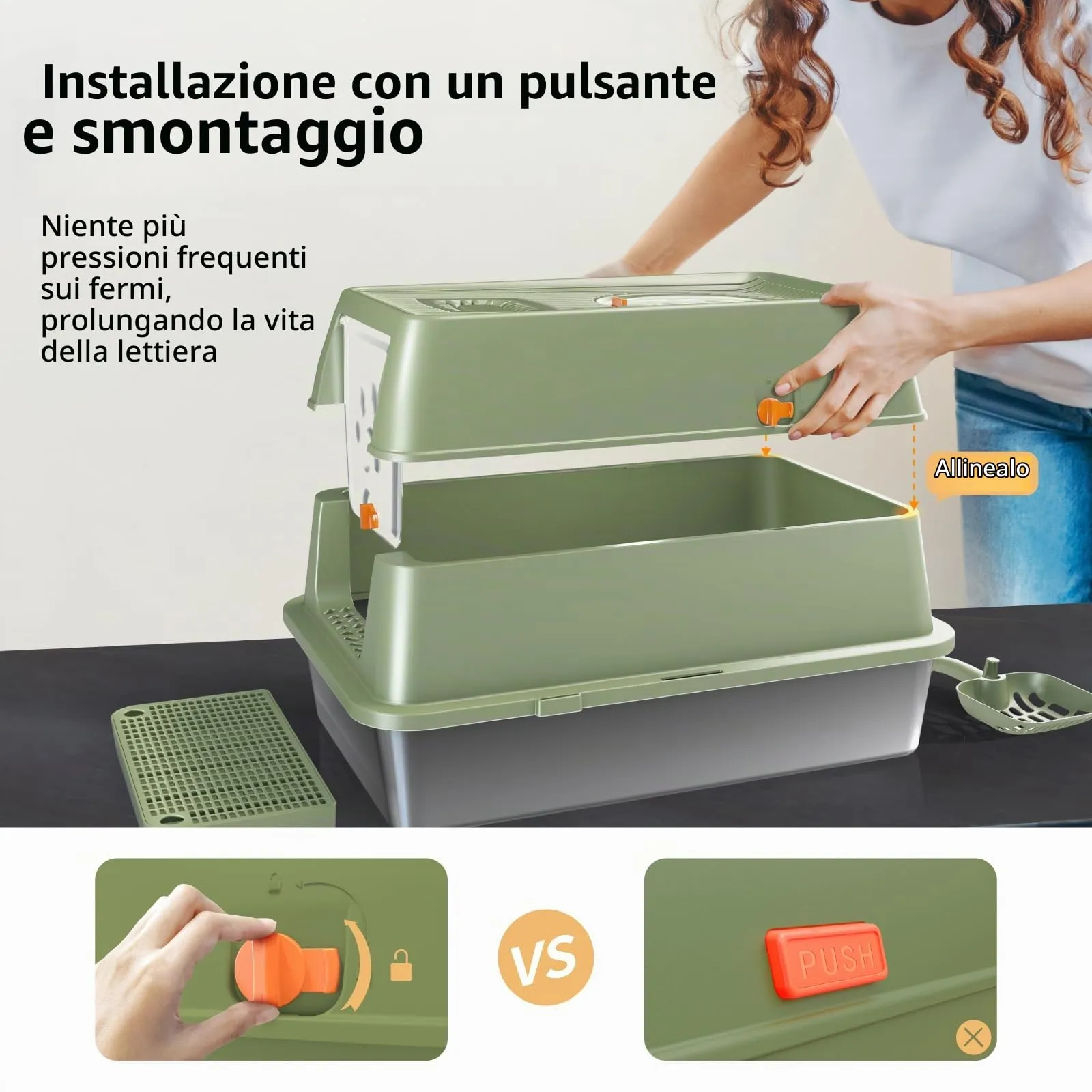 Eosarcu Lettiera per Gatti in Acciaio Inox Chiusa XXL, 60 x 40 x 39 cm, Verde - immagine 3