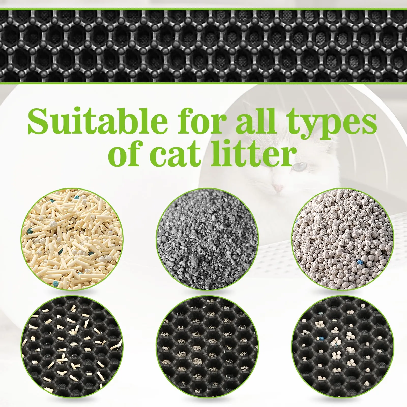 MOSUO Tappetino Lettiera Gatto in EVA Impermeabile, 60 x 45 cm, Nero - immagine 4