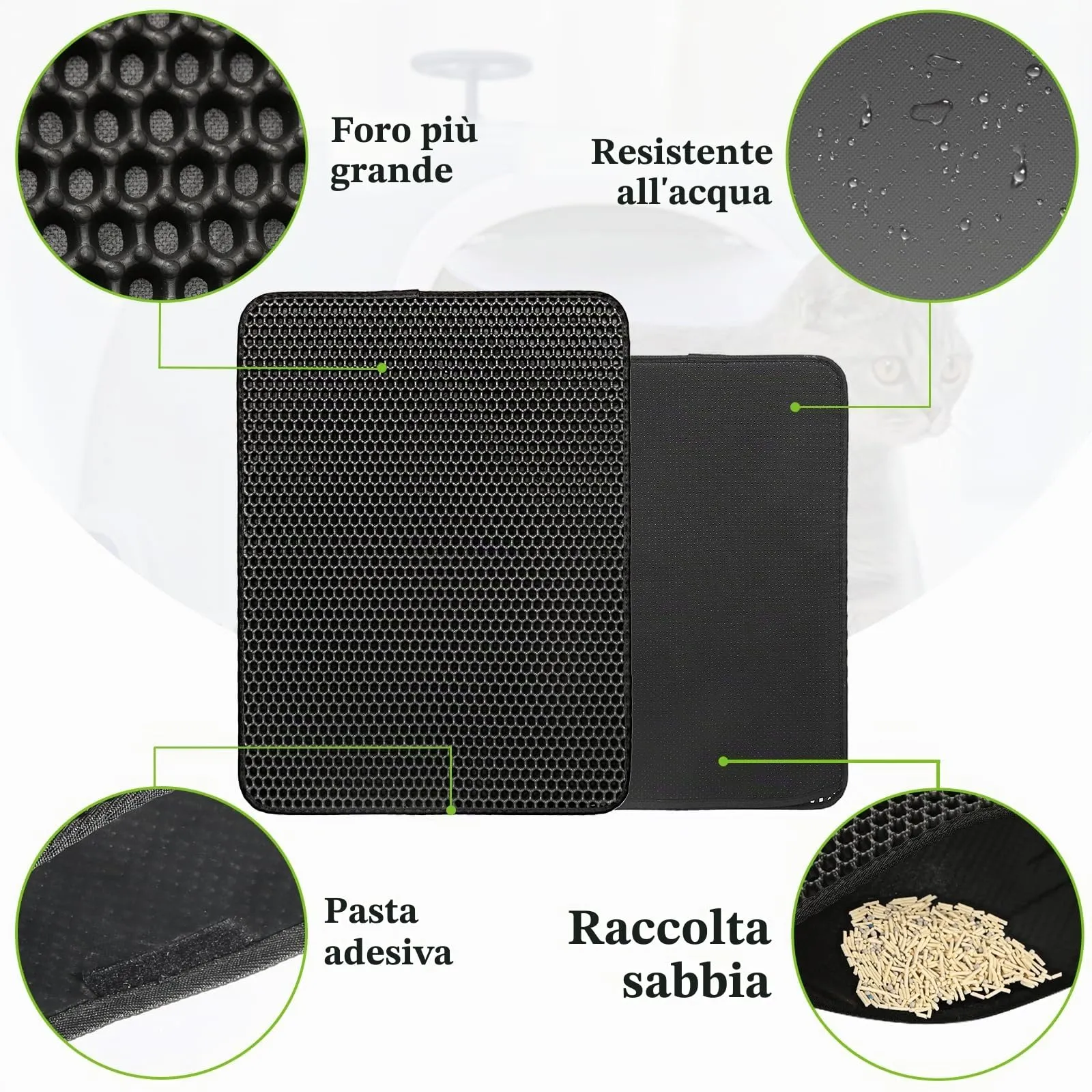 MOSUO Tappetino Lettiera Gatto Impermeabile, 75 x 55 cm, Nero - immagine 2
