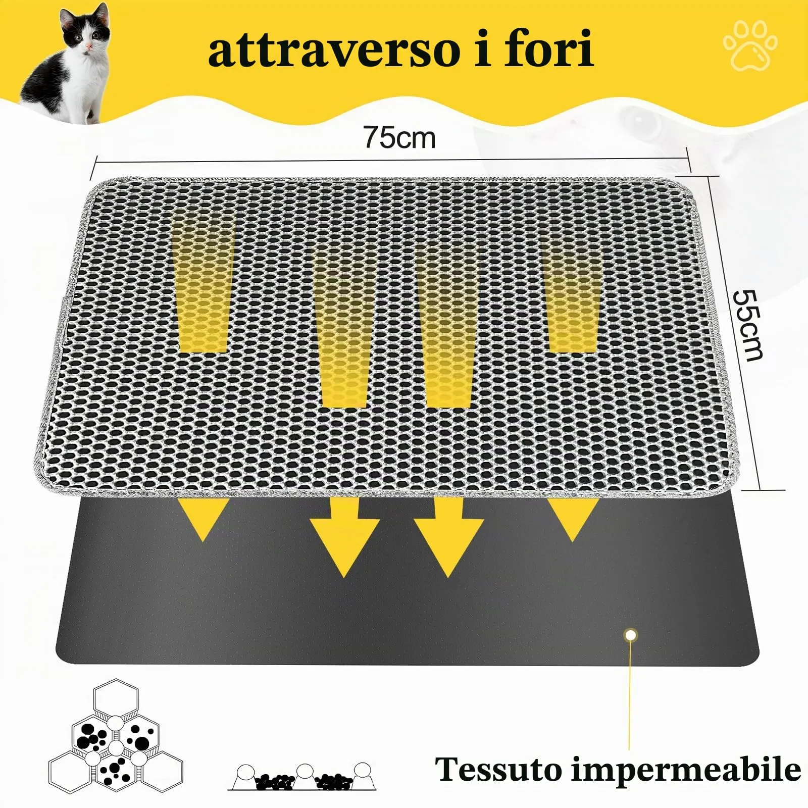 MOSUO Tappetino Lettiera Gatto Impermeabile 75 x 55 cm - immagine 4
