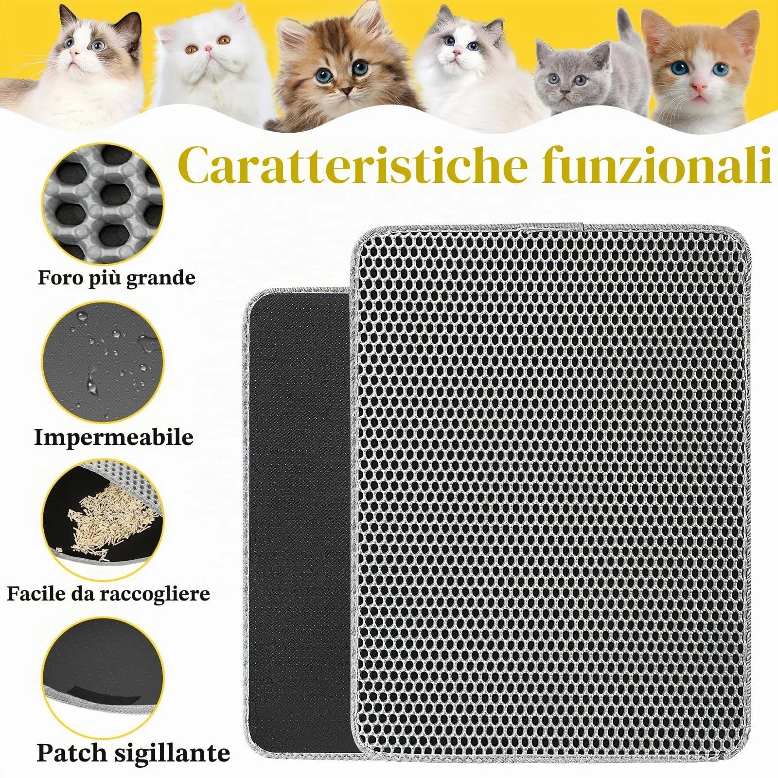 MOSUO Tappetino Lettiera Gatto Impermeabile 75 x 55 cm - immagine 6