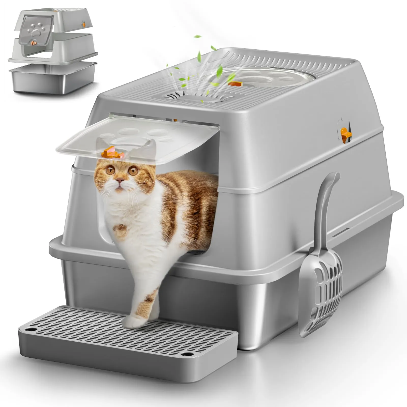 Eosarcu Lettiera Gatto Chiusa in Acciaio Inox, 60 x 40 x 39 cm, Grigio - immagine 1