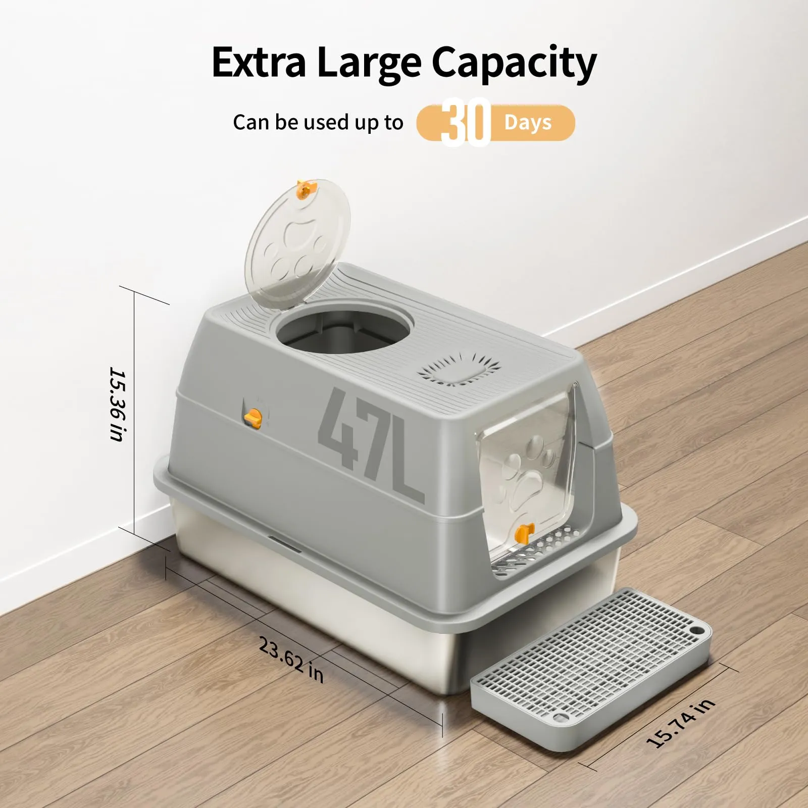 Eosarcu Lettiera Gatto Chiusa in Acciaio Inox, 60 x 40 x 39 cm, Grigio - immagine 2