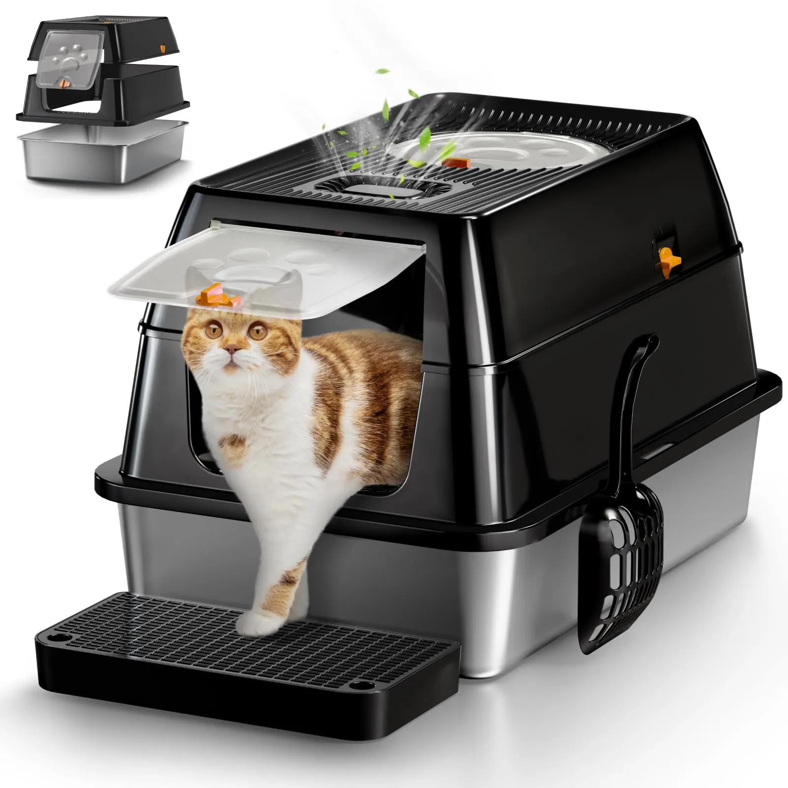Eosarcu Lettiera Gatto Chiusa in Acciaio Inox, 60 x 40 x 39 cm, Nero - immagine 1