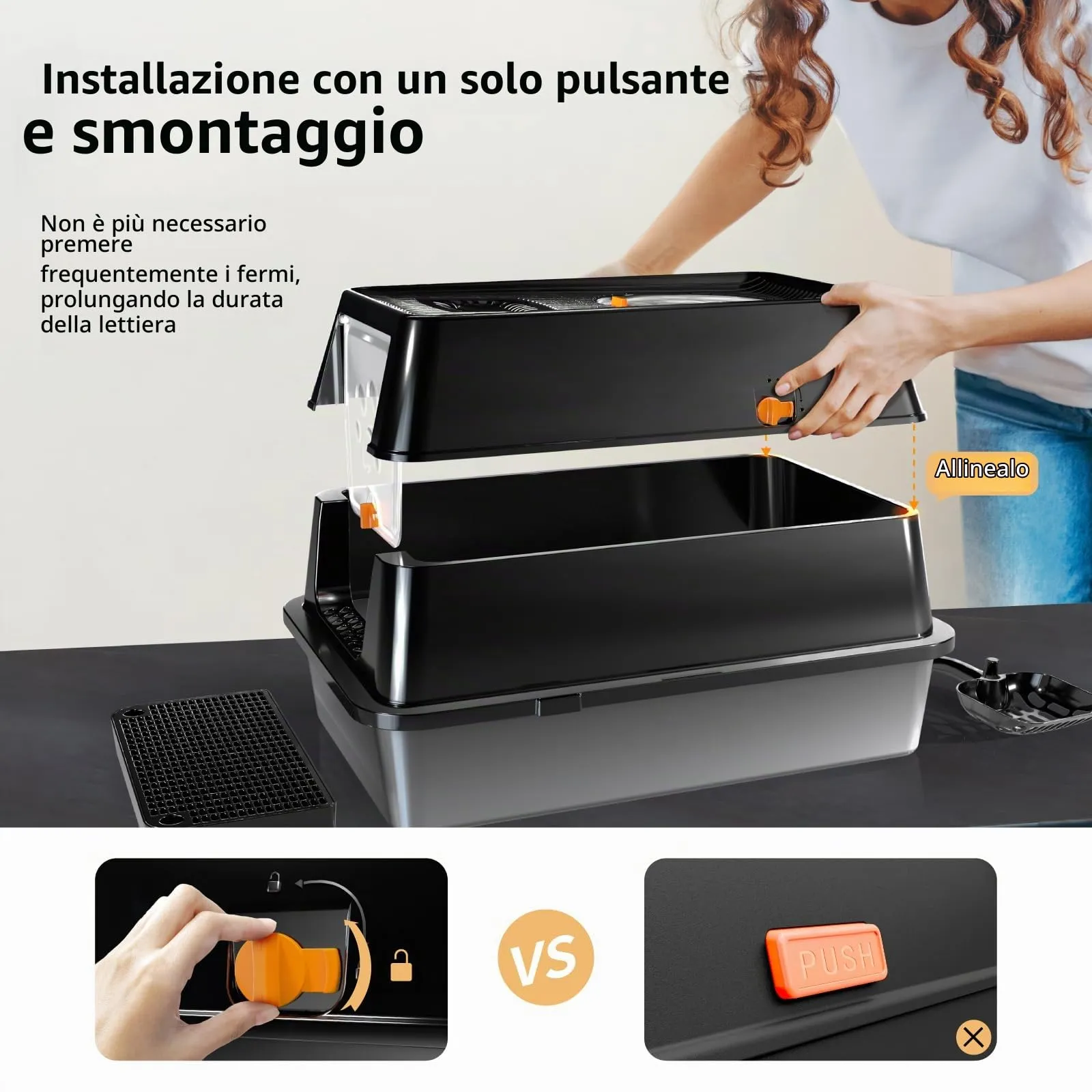 Eosarcu Lettiera Gatto Chiusa in Acciaio Inox, 60 x 40 x 39 cm, Nero - immagine 3