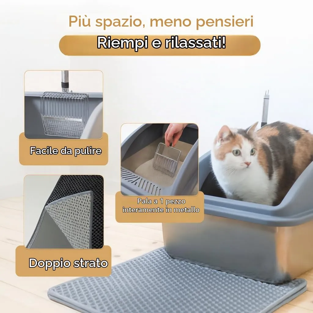 LINUMA Toilette per gatti in acciaio inossidabile con bordo alto, senza coperchio, grigio - immagine 3