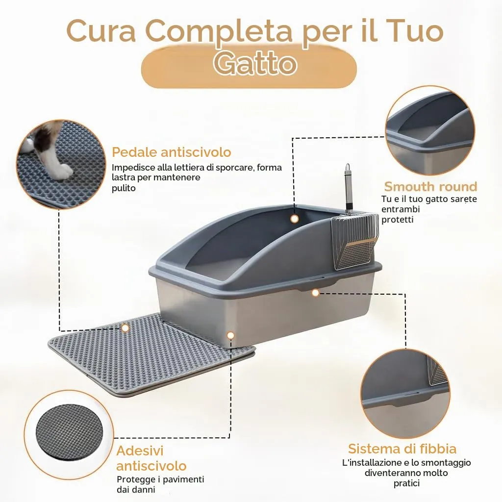 LINUMA Toilette per gatti in acciaio inossidabile con bordo alto, senza coperchio, grigio - immagine 5