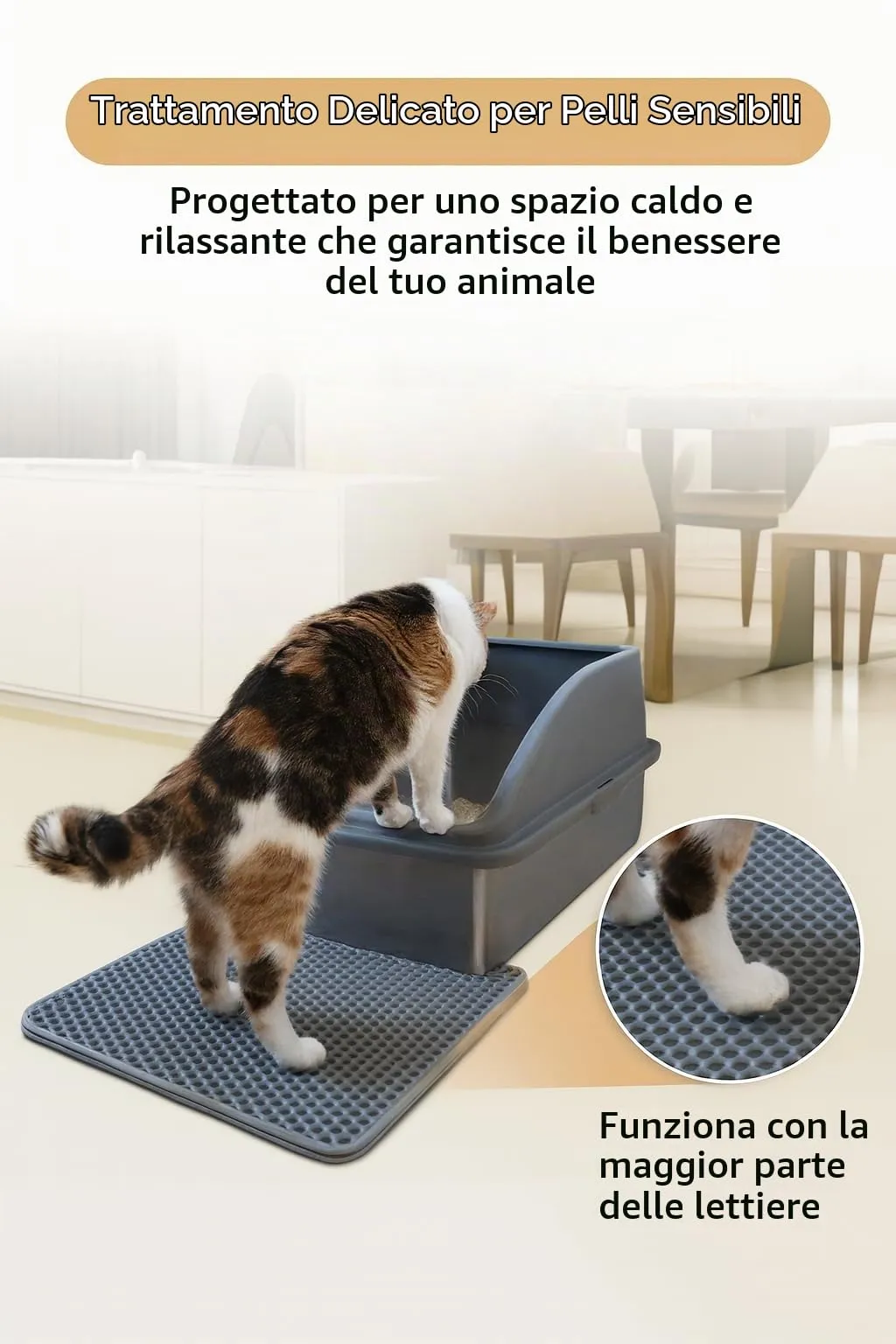 LINUMA Toilette per gatti in acciaio inossidabile con bordo alto, senza coperchio, grigio - immagine 7