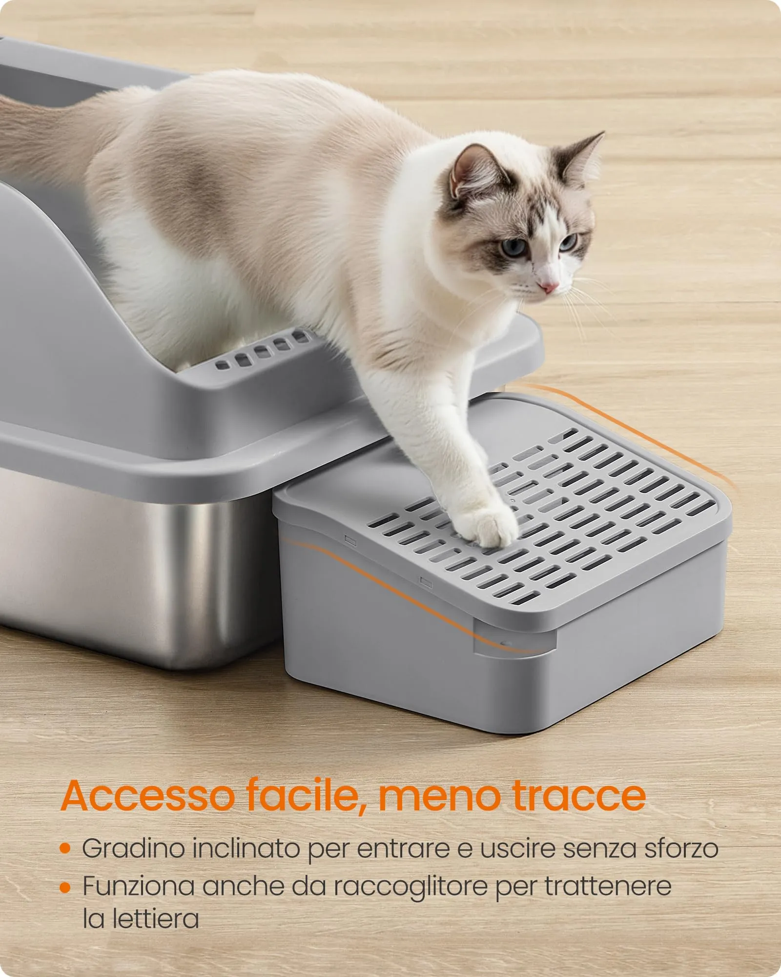 Feandrea Lettiera per Gatti in Acciaio Inossidabile Aperta con Bordi Alti, 62 x 42 x 30 cm, Grigio Ardesia - immagine 5