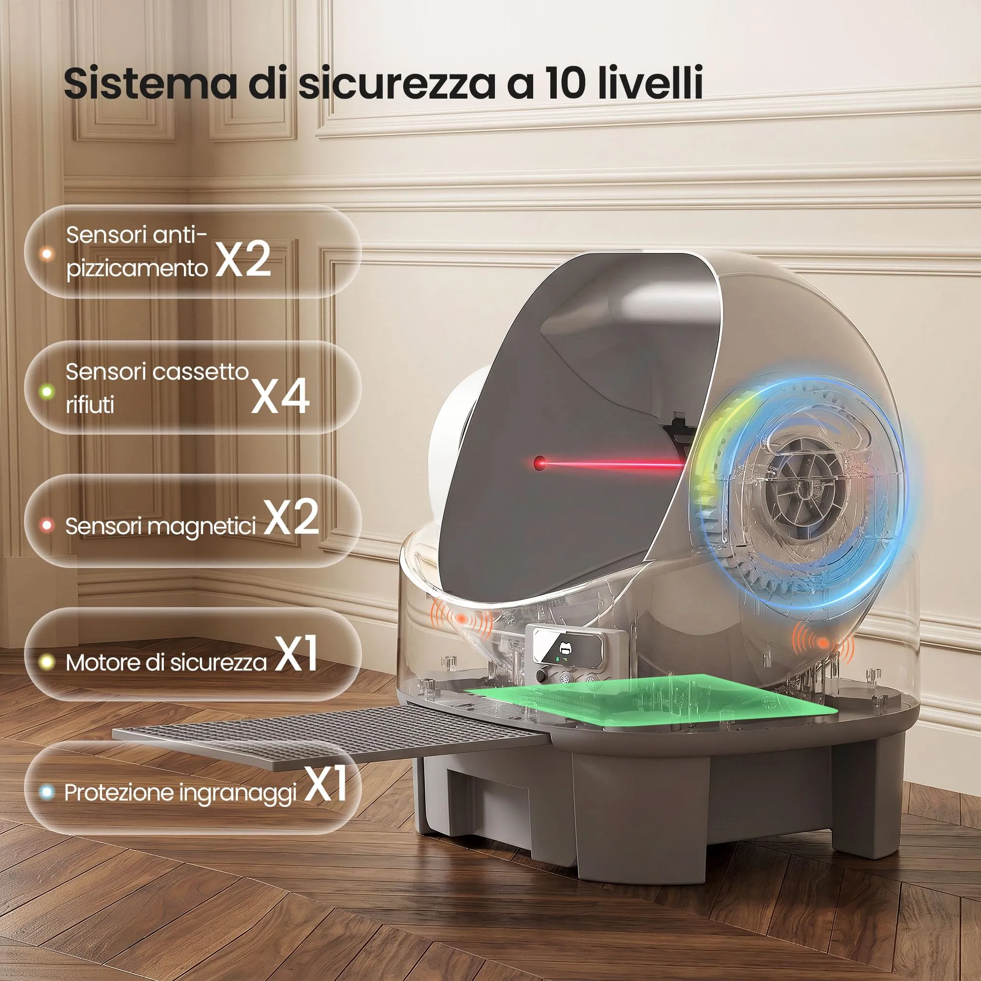 JUMMICO Lettiera per Gatti Autopulente Automatica, Controllo App, 6 Sensori di Sicurezza, Cassetto Rifiuti 12L, Design Aperto XXL - immagine 2