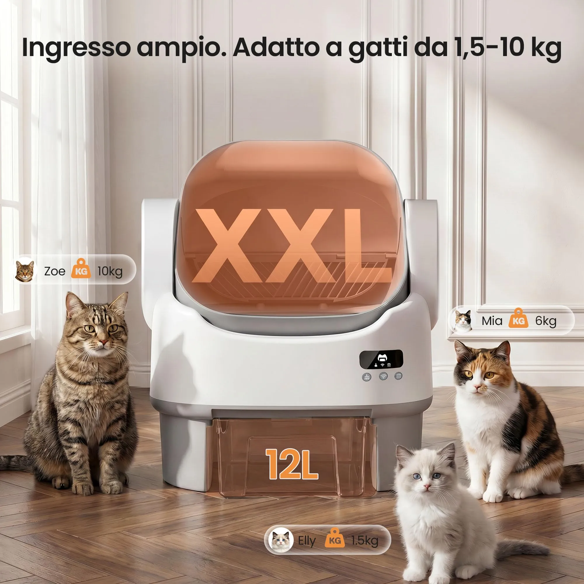 JUMMICO Lettiera per Gatti Autopulente Automatica, Controllo App, 6 Sensori di Sicurezza, Cassetto Rifiuti 12L, Design Aperto XXL - immagine 4