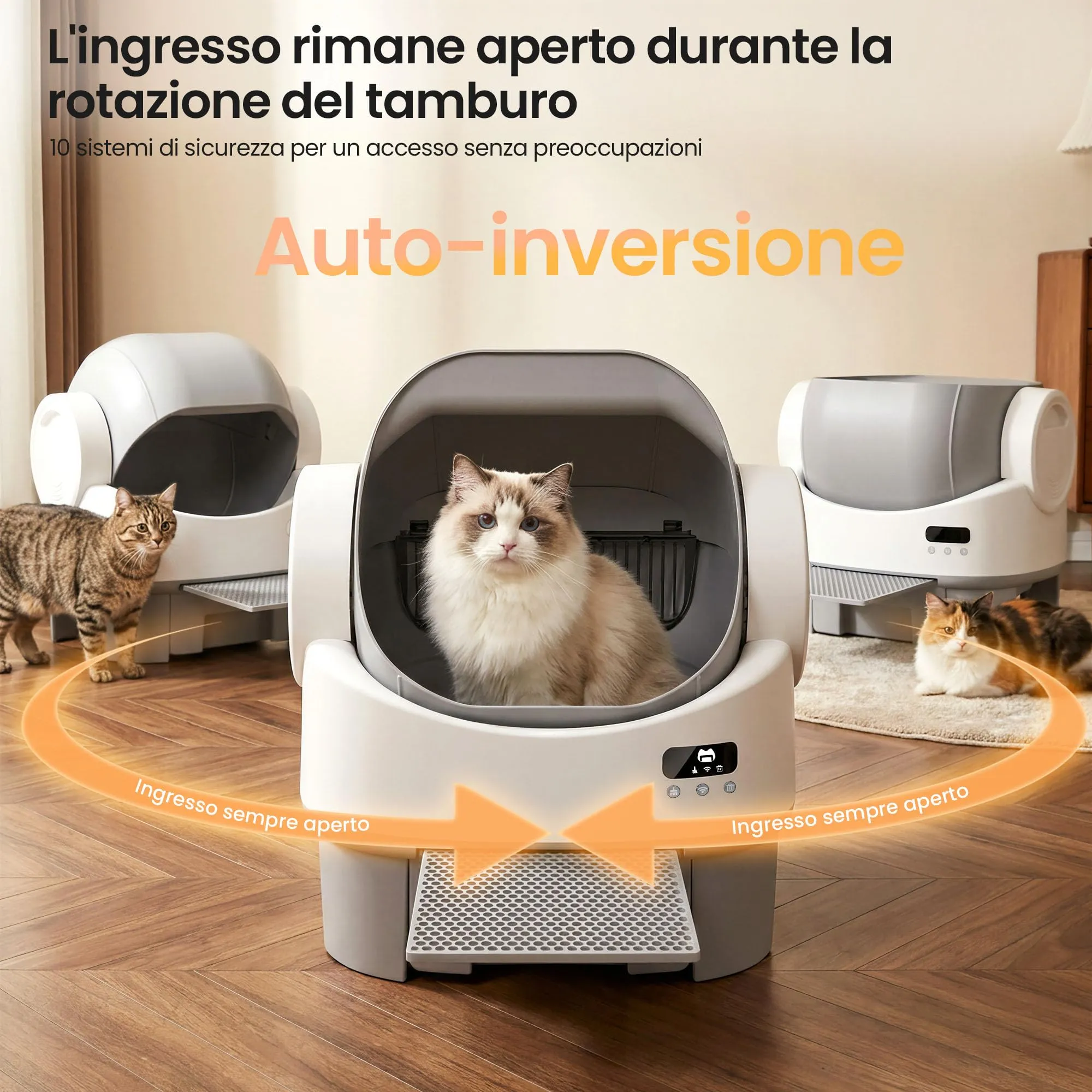 JUMMICO Lettiera per Gatti Autopulente Automatica, Controllo App, 6 Sensori di Sicurezza, Cassetto Rifiuti 12L, Design Aperto XXL - immagine 6
