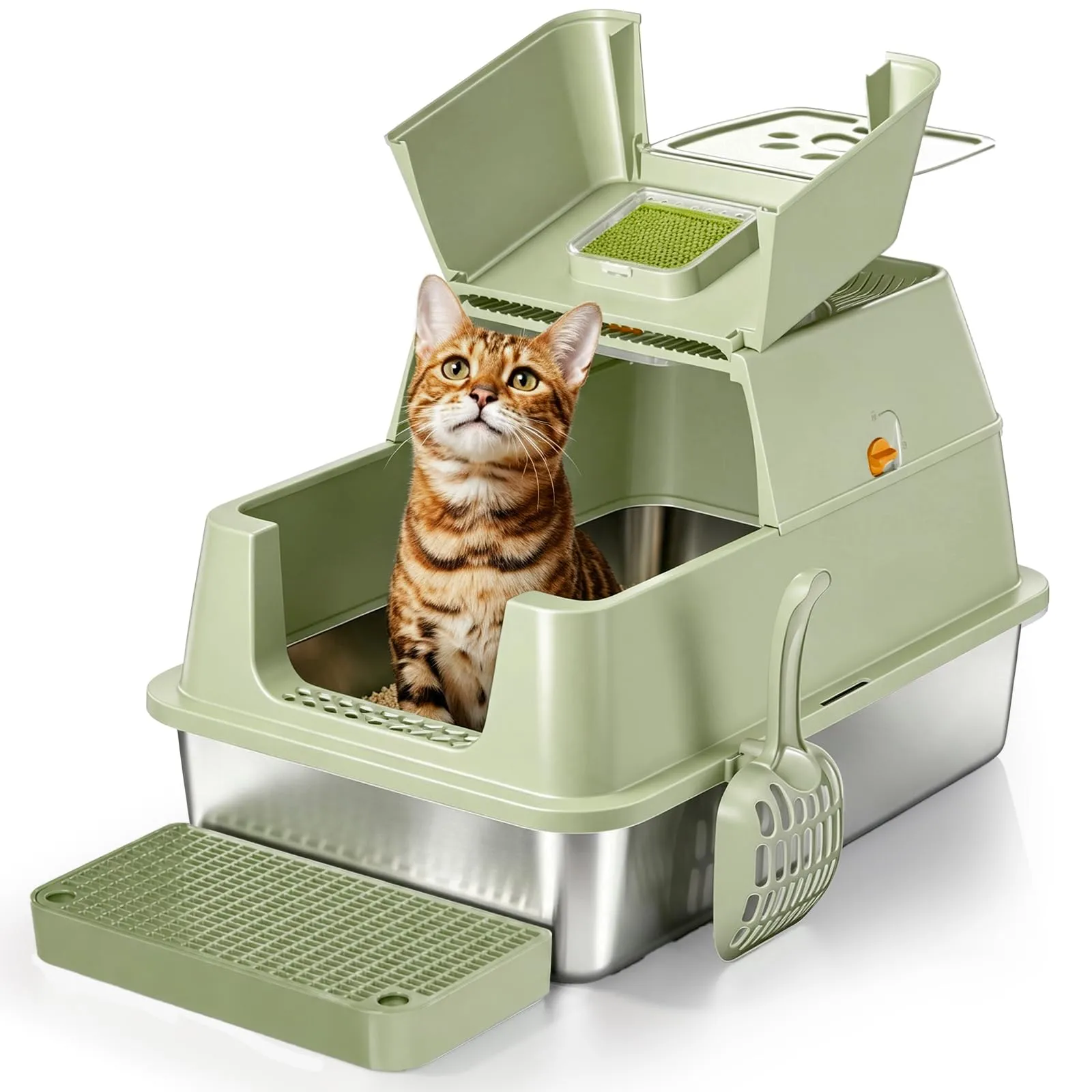 Eosarcu Lettiera per Gatti in Acciaio Inox Chiusa XXL, 60 x 40 x 39 cm, Verde - immagine 1