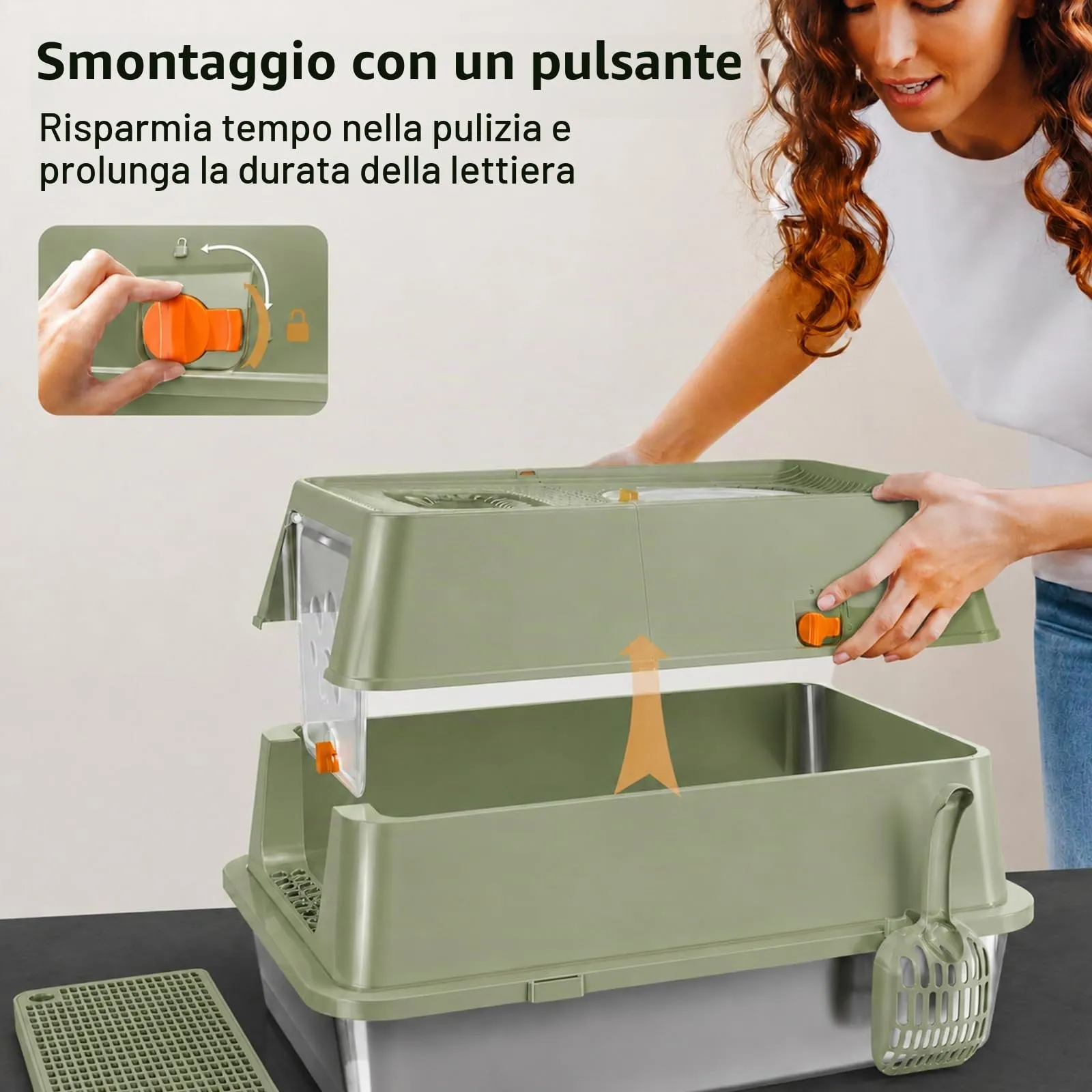 Eosarcu Lettiera per Gatti in Acciaio Inox Chiusa XXL, 60 x 40 x 39 cm, Verde - immagine 7