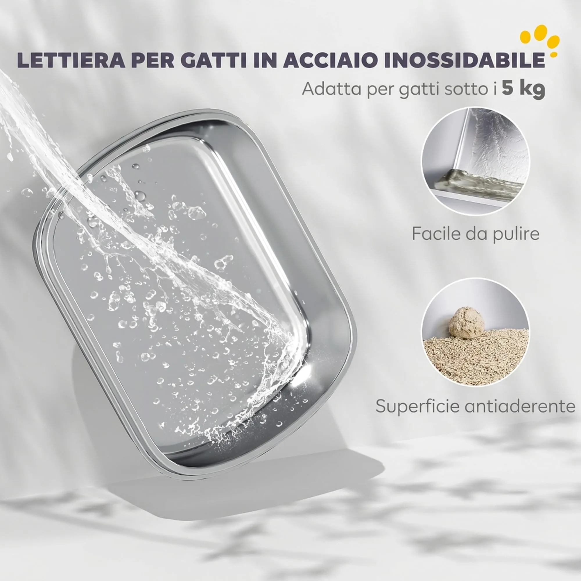 PawHut Lettiera Gatto Chiusa in Acciaio Inox con Maniglia, Bianco, Grande - immagine 3