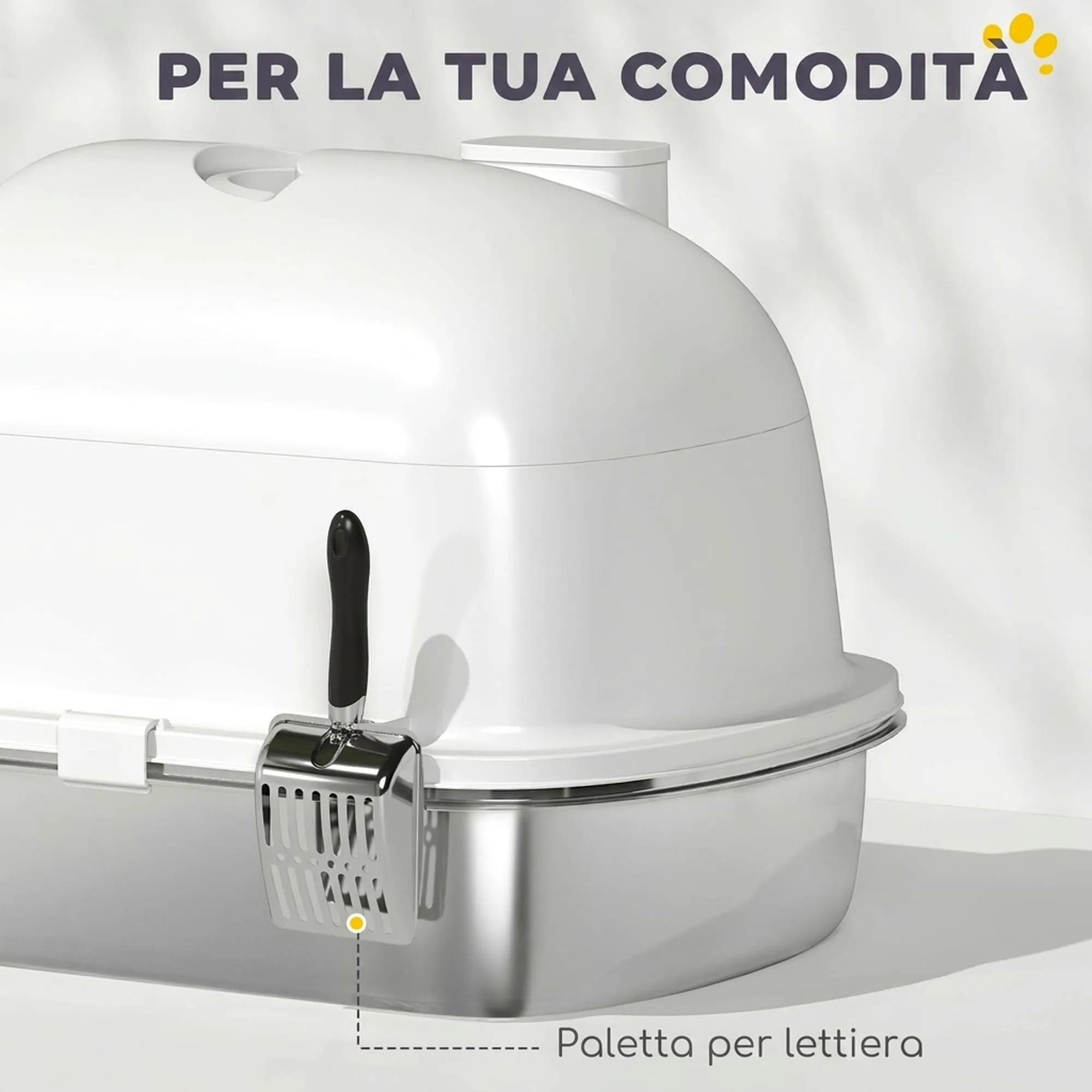 PawHut Lettiera Gatto Chiusa in Acciaio Inox con Maniglia, Bianco, Grande - immagine 5