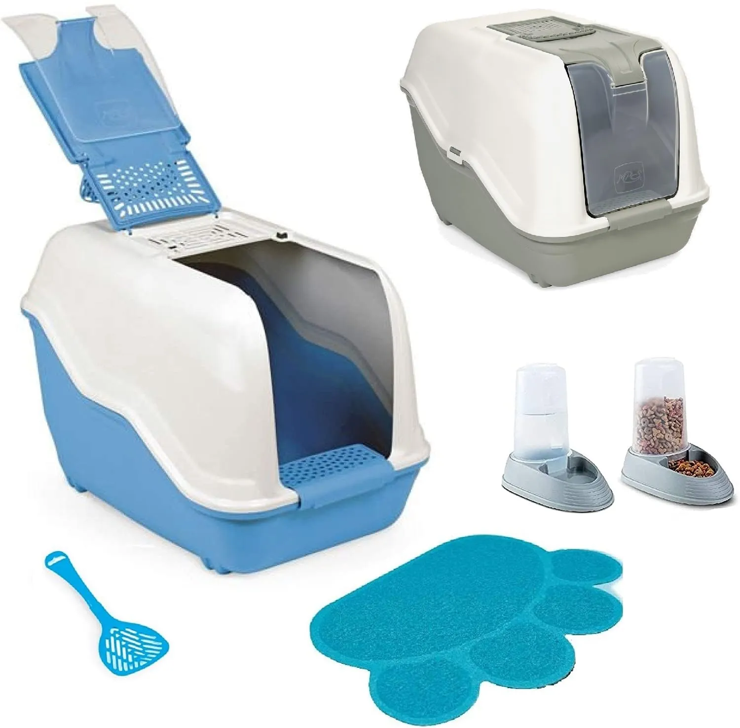 BPS Buena Pet Shop Lettiera Gatto Chiusa con Tappetino e 2 Ciotole, 54x39x40 cm - immagine 1