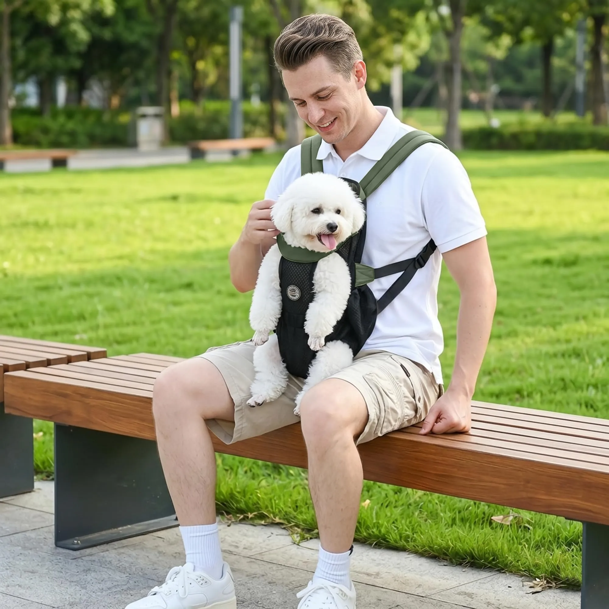 ALLSOPETS Zaino Frontale per Cani, Verde Oliva, L - immagine 2