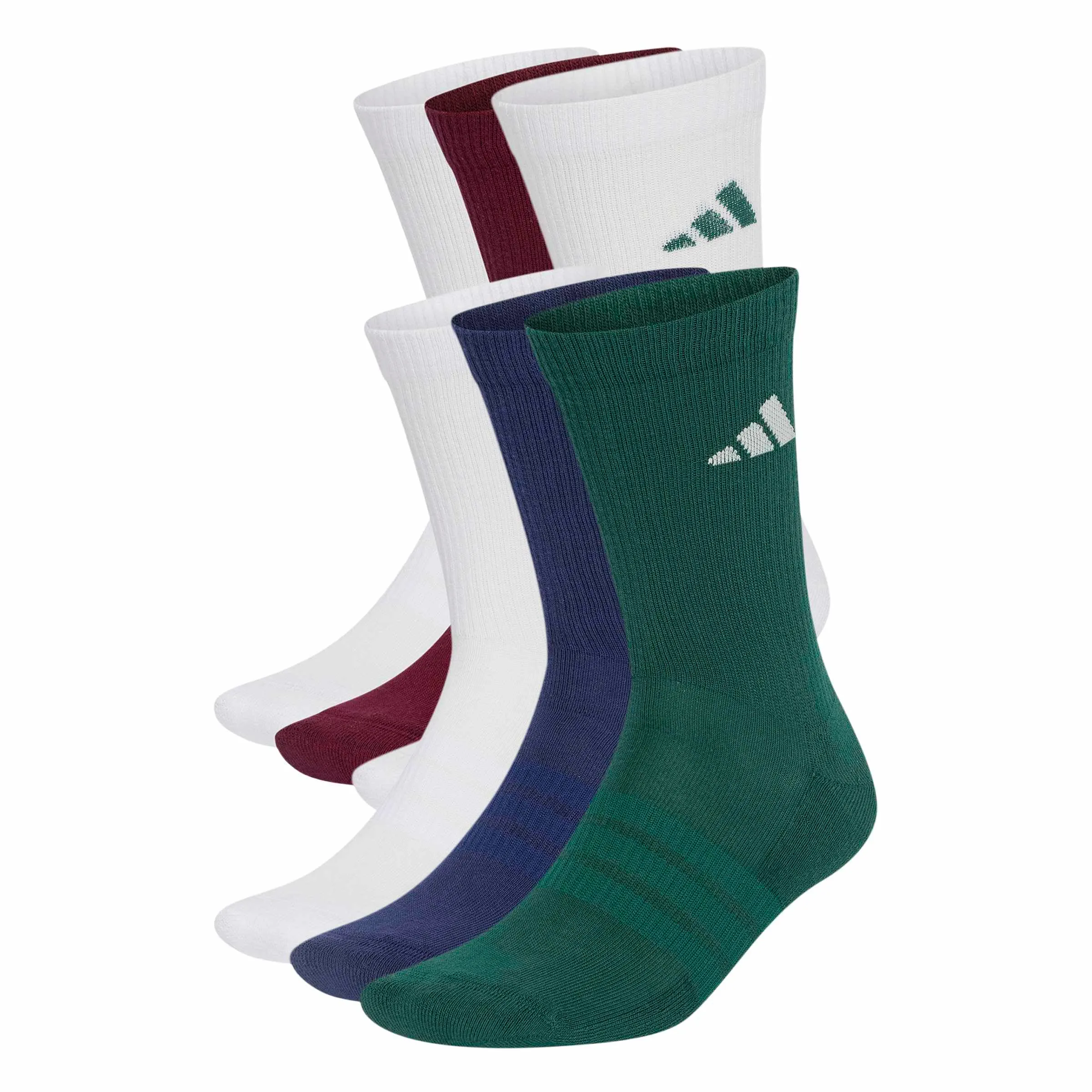 adidas Cushioned Crew Socks 6 Pair Pack, White/Dark Blue/Maroon/Collegiate Green, S - immagine 4