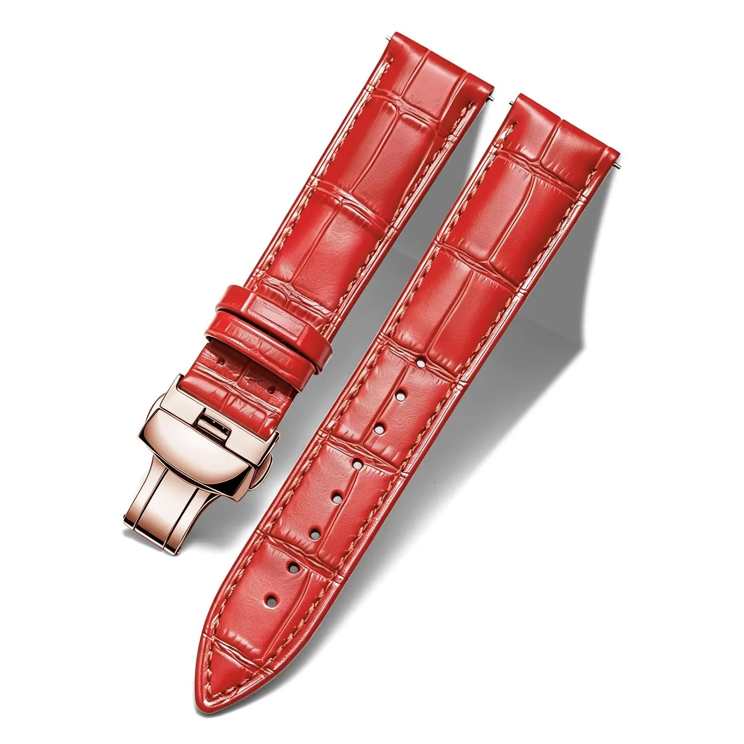 BINLUN Cinturino in Pelle per Orologio con Fibbia a Farfalla, 19mm, Rosso con Fibbia Oro Rosa - immagine 1