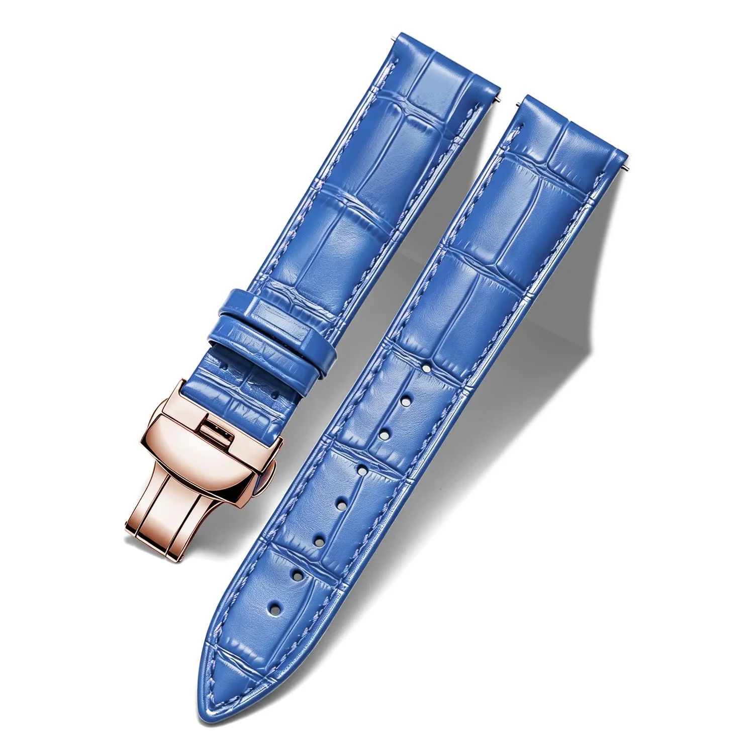 BINLUN Cinturino in Pelle per Orologio Unisex con Fibbia a Farfalla, 13mm, Blu con Fibbia in Oro Rosa - immagine 1